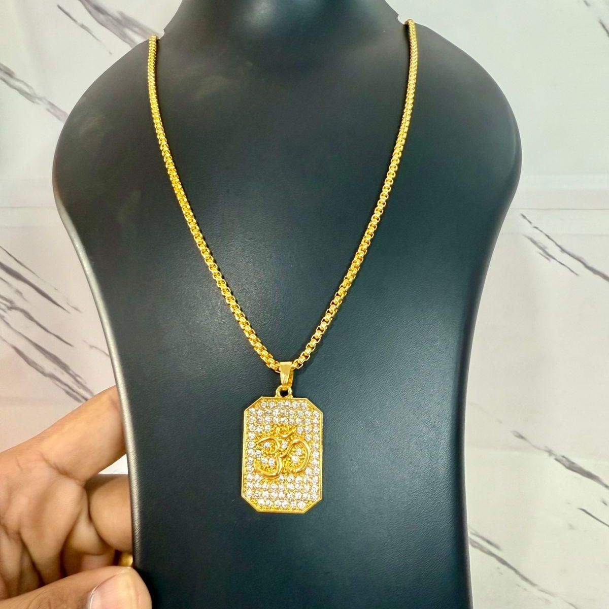 Gold Plated Om Diamond Pendant and Chain