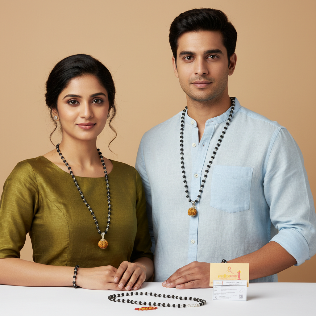 Karungali Rudraksh Mala Silver Plated (Free Bracelet)