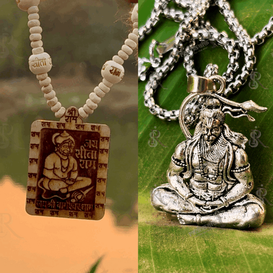 Hanuman Ji Silver Locket and Tulsi Kanthi Mala Combo