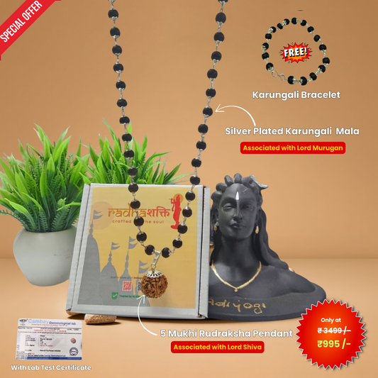Karungali Rudraksh Mala Silver Plated (Free Bracelet)