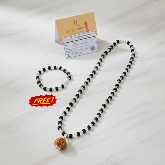 Karungali Rudraksh Mala Silver Plated (Free Bracelet)